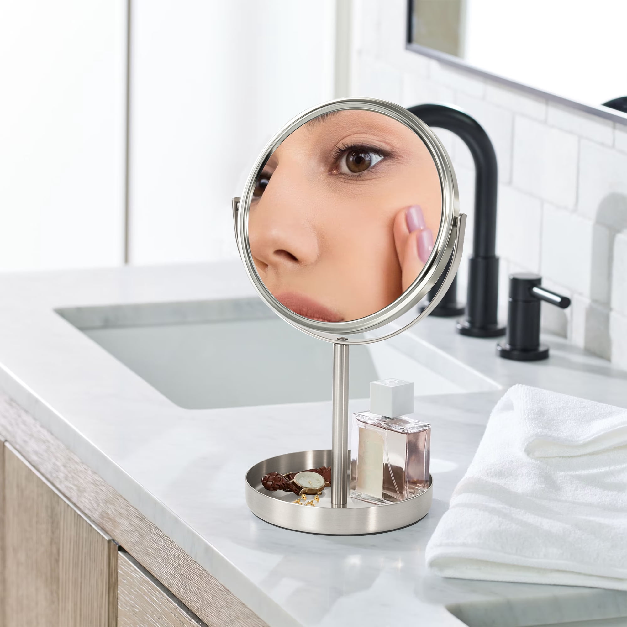 Better Homes & Gardens Satin Nickel Metal Mirror(featuring one side as a standard mirror).