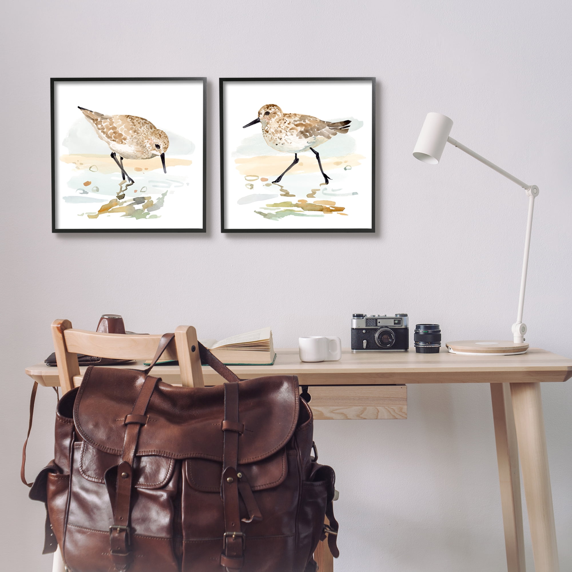 Stupell Industries Sea Birds on Shore Animals & Insects Painting Black Framed Art Print Wall Art, 17 x 17