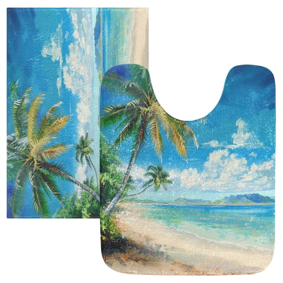 Ryvnso Palm Tree Retro Summer Beach Bathroom Shaggy Rugs Toilet Mat Soft Contour Rug