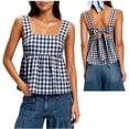 thumbnail image 2 of Feancey Women's Gingham Tank Top Bow Tie Back Casual Peplum Tank Tops Square Neck Sleeveless Babydoll Shirts 2026 Trendy Y2K Clothes Navy XL, 2 of 9