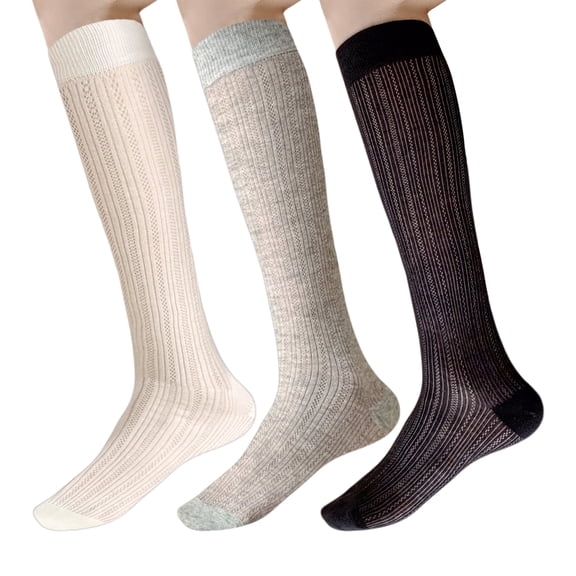 Arukora Women’s Thin Knee High Socks, US Shoe Size 5-9, 3 Pairs White Black Gray