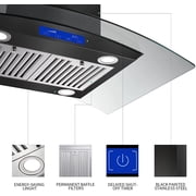 Island Mount Range Hood 36 inch Kitchen 3-Speed Extractor Fan Mesh Filter Tempered Glass