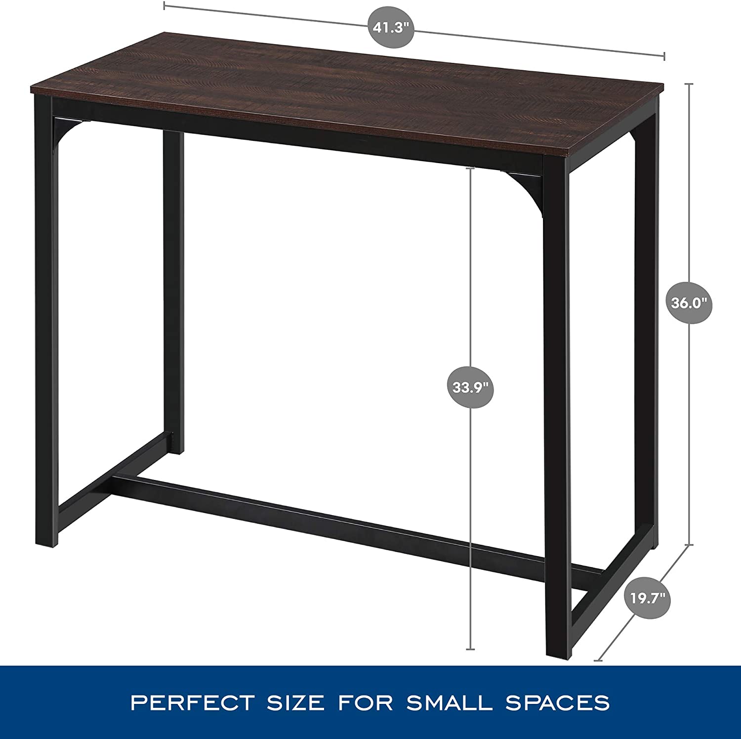 Bar Table, Pub High Top Table with Black Metal Base and Vintage Textured Top