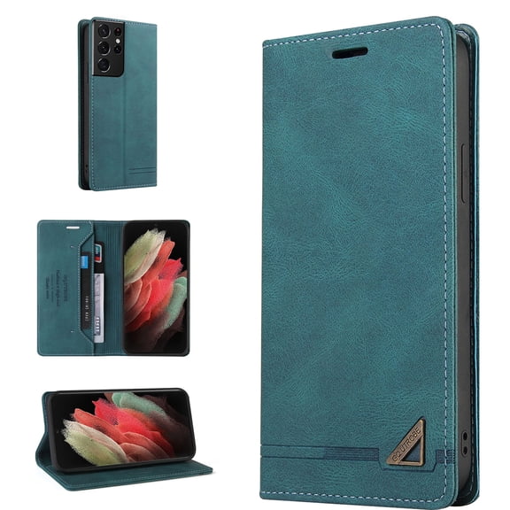 Wallet Case for Galaxy S21 Ultra Credit Card Holder,  [RFID Blocking] [Shockproof Interior Case] PU Leather Folio Kickstand Magnetic Flip Folding Cover Compatible with  Samsung Galaxy S21 Ultra,Blue