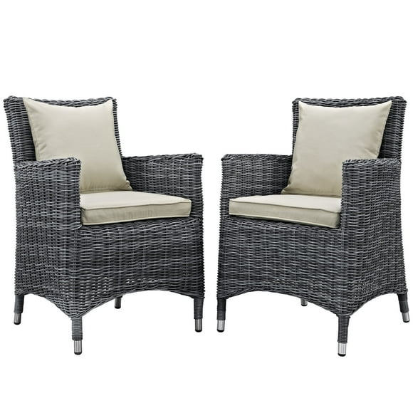 Modway Summon 2 Piece Outdoor Patio Sunbrella? Dining Set in Antique Canvas Beige
