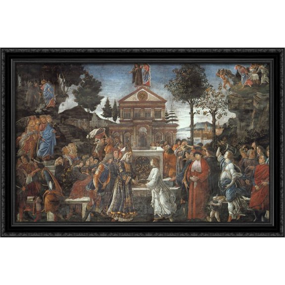 The Temptation of Christ 40x26 Large Black Ornate Wood Framed Canvas Art by Sandro Botticelli