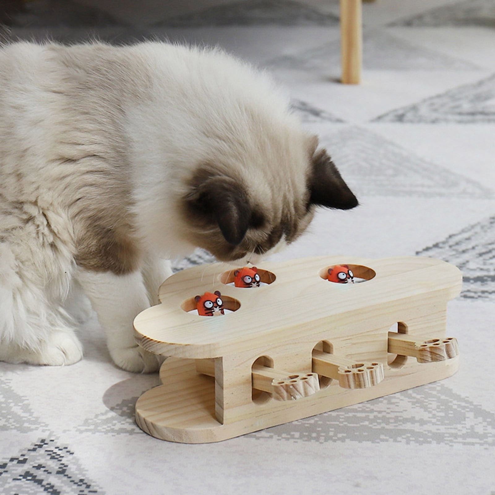Wooden Whack-a- Interactive Cat Toy for Indoor Cats Interactive Pet Toy Box Cat Puzzle Toy for All Ages Cats for Indoor Play Exercise