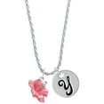 thumbnail image 1 of Delight Jewelry Silvertone Hot Pink Hibiscus Flower Silvertone Script Initial Disc - Y - Charm Necklace, 20"+3", 1 of 4