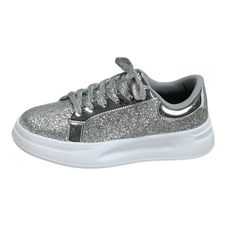 

MIASHUI Women s Flats Shoes Thick Soled Height Increasing Sneakers Glossy and Versatile Couples’ Shoes Shoes Casual Shoes Silver 10