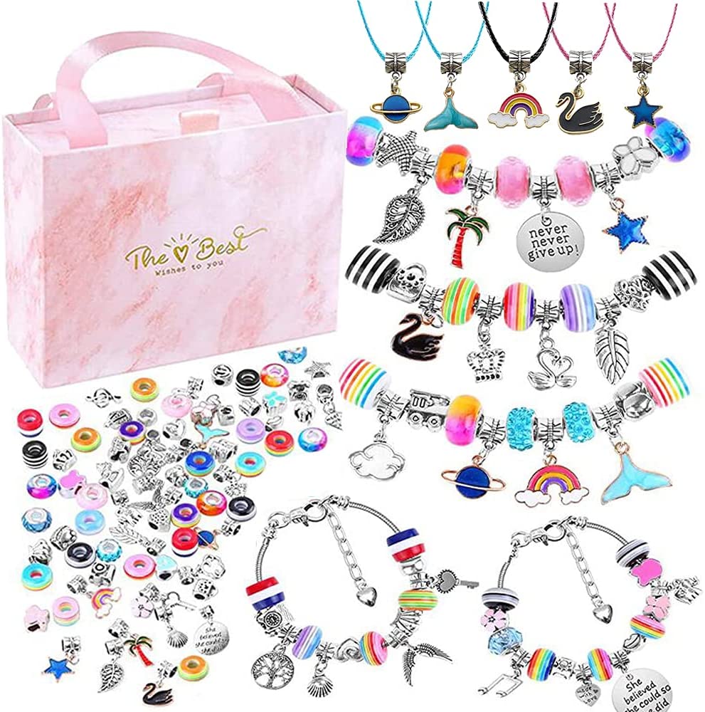 HANRU Charm Bracelet Making Kit for Girls, Kids' Jewelry Making Kits Jewelry Making Charms Bracelet Making Set with Bracelet Beads, Jewelry Charms and DIY Crafts with Gift Box（93PCS） - image 1 of 9