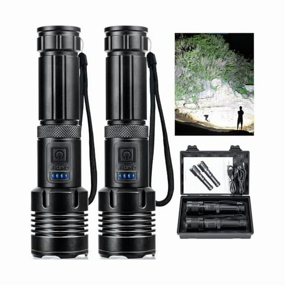 ZCFlashlights 990,000 High Lumens 2 Pack, Super Bright LED Rechargeable Flashlight, 5 Modes, IPX7 Waterproof Flah Light for Emergencies, Camping