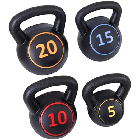 4 Piece Kettlebell Sets for Women Men, Home Gym Exercise Kettle bell, Fitness Strength Training Kettlebells, 5/10/15/20 lbs Full Body Workout Kettle bells, Compound Movements Equipment Kit