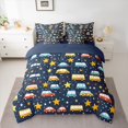 thumbnail image 2 of Feelyou Bus Truck Vehicle Twin Bedding Sets 7pcs, Cartoon Stars Navy Bedding Comforter Set, 2 of 8