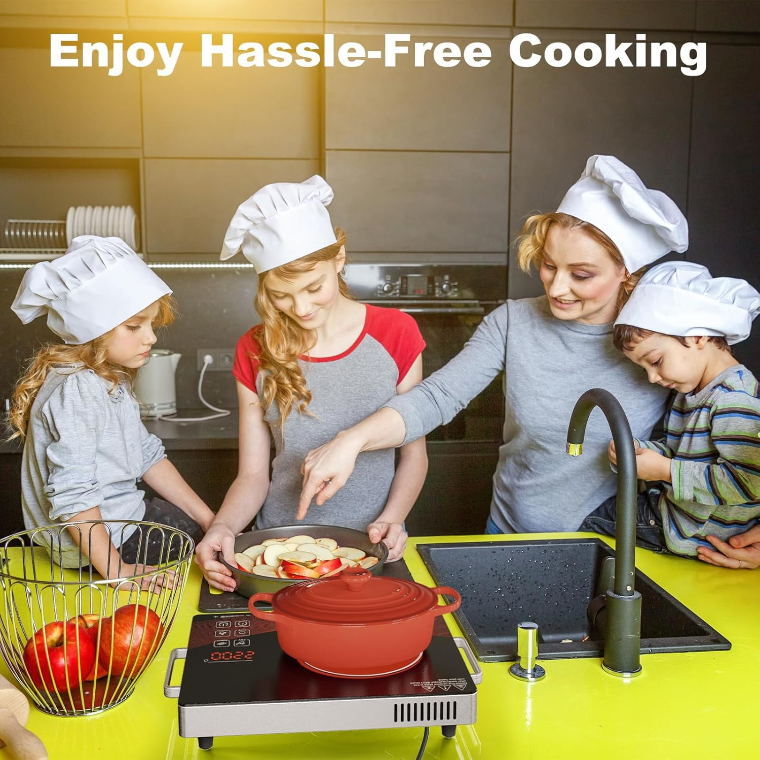 OhhGo Electric Ceramic Stove, 3500W Hot Plate Infrared Induction Cooker, Home Cooktop Cooking Furnace US 110V, Portable Cooker Cooktop Burner with 2 Handle, Black
