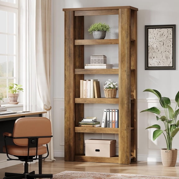 Tribesigns 71" Tall Open Bookshelf, 6-Tier Display Storage Shelves for Home Office, Living Room, Bedroom, Rustic Brown(1)