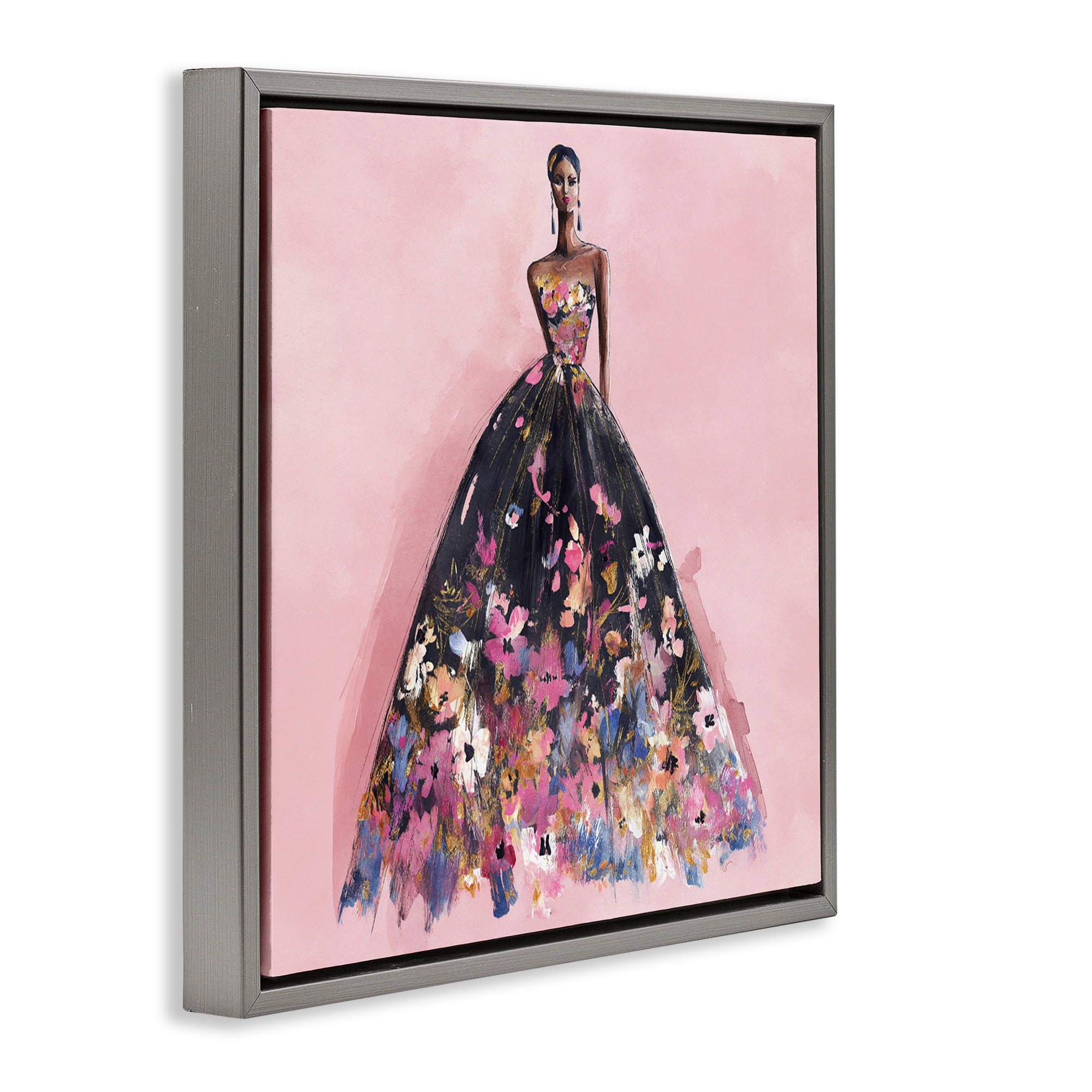 Stupell Industries Floral Reverie Gown Gray Framed Floater Canvas Wall Art, design by Svetlana Aleynikova
