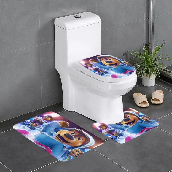Rock Dog Juego de 3 alfombras de baño de coral fleece: tapete de baño + alfombra de inodoro en forma de U + funda de tapa de inodoro en forma de O