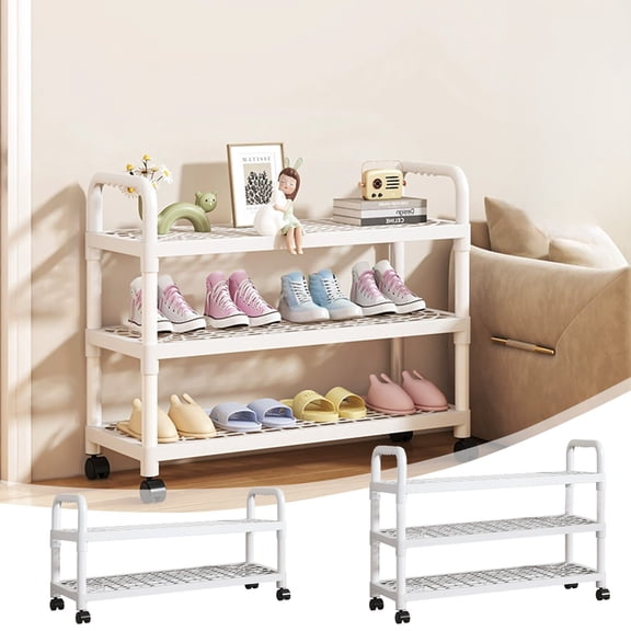 BiFandian Multi-Tier Storage Shelf with Wheels, Plastic Shoe Rack Organizer, Multifunctional Organizer Rack for Entryway, Bathroom, Bedroom