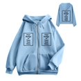thumbnail image 2 of Big Girls Zip-Up Hooded Sweatshirt Printed Solid Color Loose Fitting Sweater Long Sleeve Coat Trendy Fall Outfits Size 9-10T ,Blue, 2 of 6