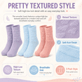 thumbnail image 7 of Girls High Low Textured Crew Socks, 3 Pack, Soft Breathable Every Day Socks, PURPLE, S, 7 of 7