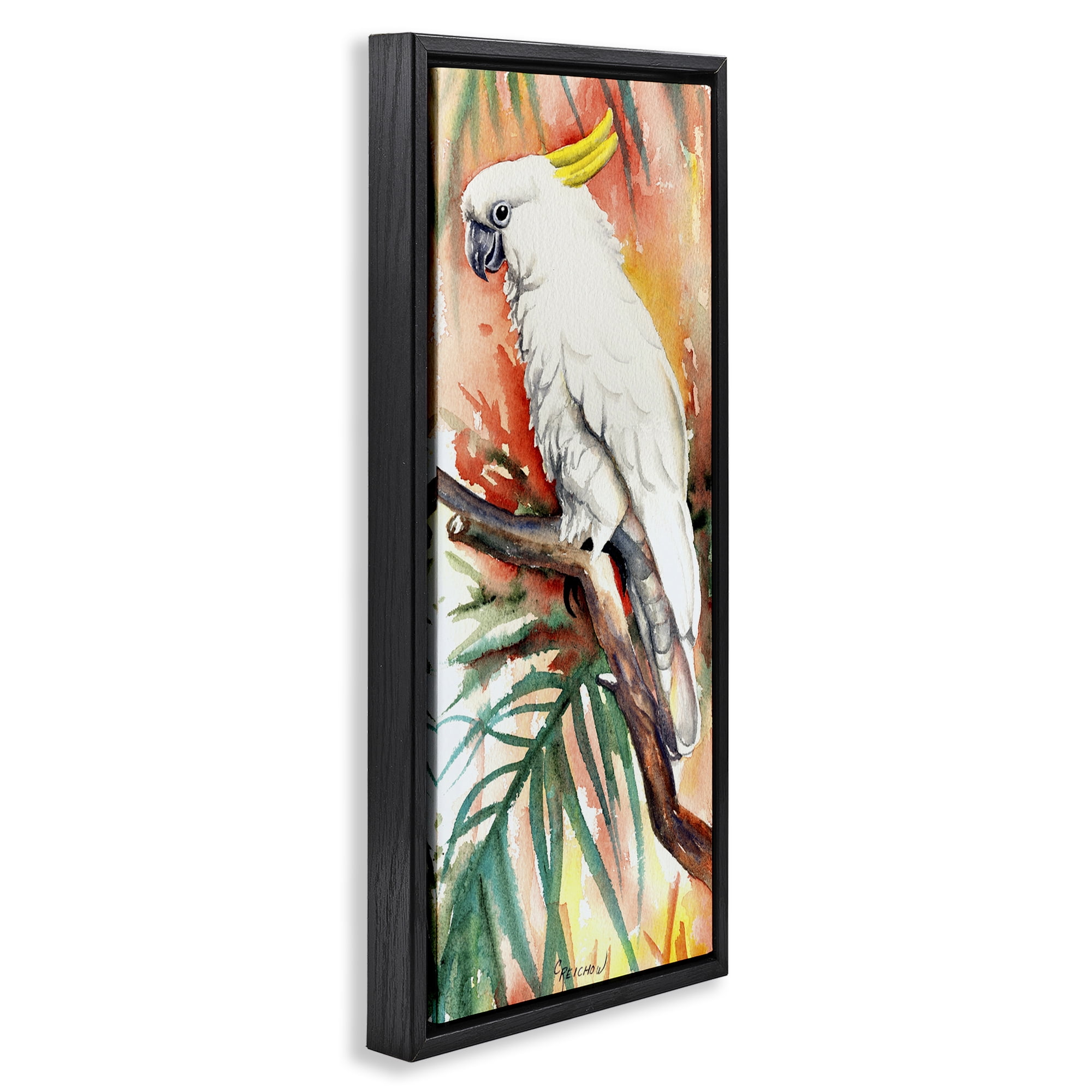 Stupell Industries Sulfer Crested Cockatoo Animals & Insects Painting Black Floater Framed Canvas Art Print Wall Art, 15 x 31