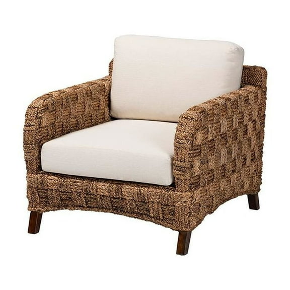 bali & pari Vevina Mahogany Wood & Seagrass Arm Chair in Dark Brown