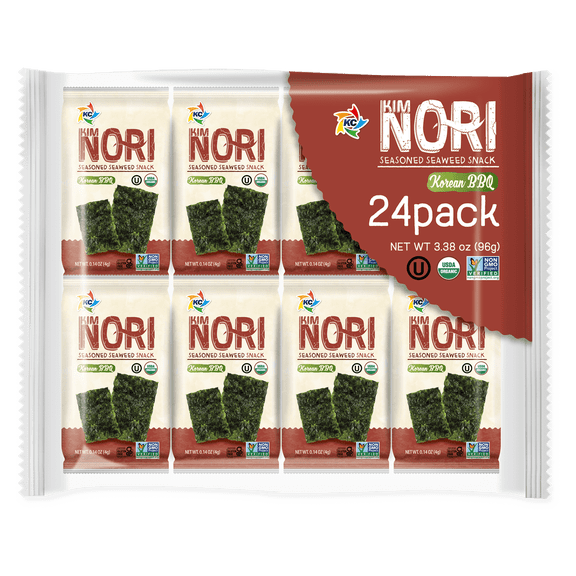 Organic Kimnori Seasoned Roasted Seaweed Snacks, Korean BBQ - 4g X 24 Pack Net 1.69 oz (96g) Kim Nori - 24 Individual Packs 24 Pack