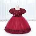 thumbnail image 2 of Odeerbi Infant Toddler Girls Tulle Princess Dress Children's Short Sleeve Lace Bow Mesh Dress Birthday Gift Burgundy, 2 of 8