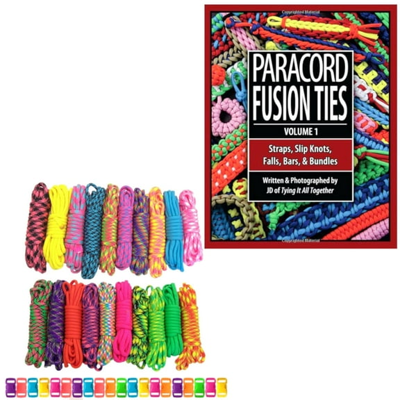 Paracord Planet 550 Paracord Crafting Kits - Type III 550 LB Parachute Cord with Assorted Buckles & Instructional Book, Paracord Fusion Ties Vol. 1 - 15 Kit Options with up to 20 Color Choices