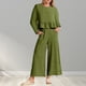 thumbnail image 5 of Pantalones de cuello redondo para mujer Conjuntos de salón de otoño con dobladillo con volantes Traje diario de estilo bohemio FLhrweasw Nuevo, 5 of 7