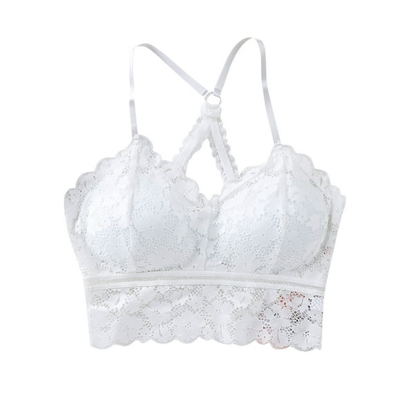 Timegard Womens Bras Crisscross Sheer Floral Lace Longline Bralette Beauty Back T-Shirt Bras Solid Color