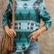thumbnail image 3 of Camiseta azul de manga larga, holgada, cuello redondo y estampado vintage, talla L Ethnic Chic, 3 of 5