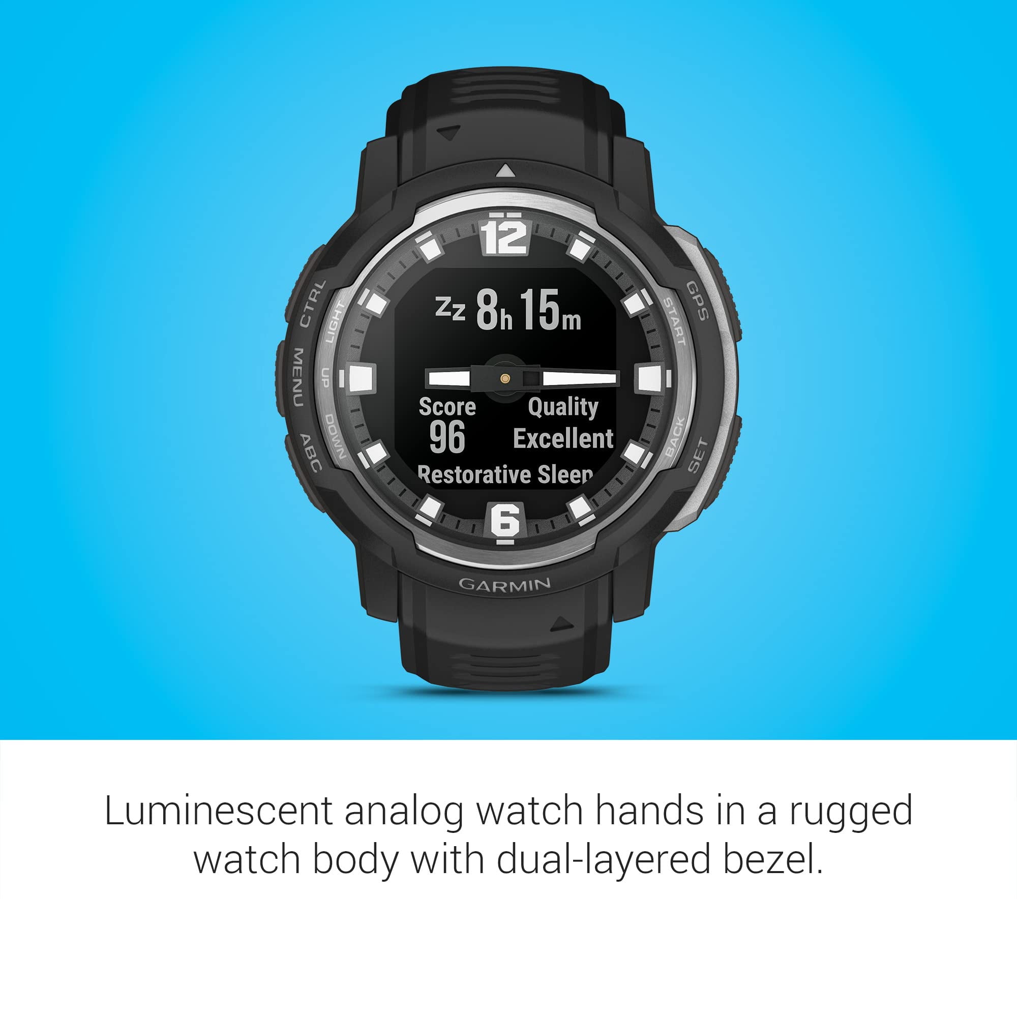 Garmin Instinct Crossover, Rugged Hybrid Smartwatch, Analog Hands and Digital Display, Black