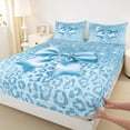 thumbnail image 4 of Erosebridal Kawaii Ribbon Bow Full Size Sheets 4-Piece For Girls,Blue Leopard Print Glitter Print Bed Sheets For Teens, 4 of 5