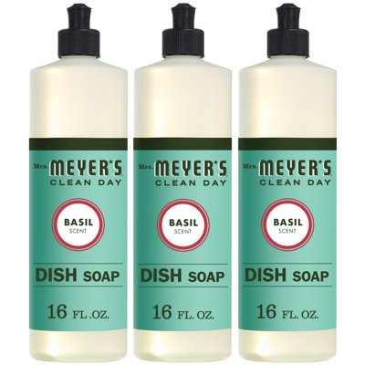 Mrs. Meyers Clean Day Liquid Dish Soap, Basil Scent, 16 Fluid Ounce, 3 Count