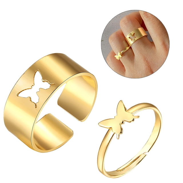 Anillos De Mariposa A Juego Para Parejas, Joyería Ajustable, Anillo De Puño Abierto Methold AP007683-01