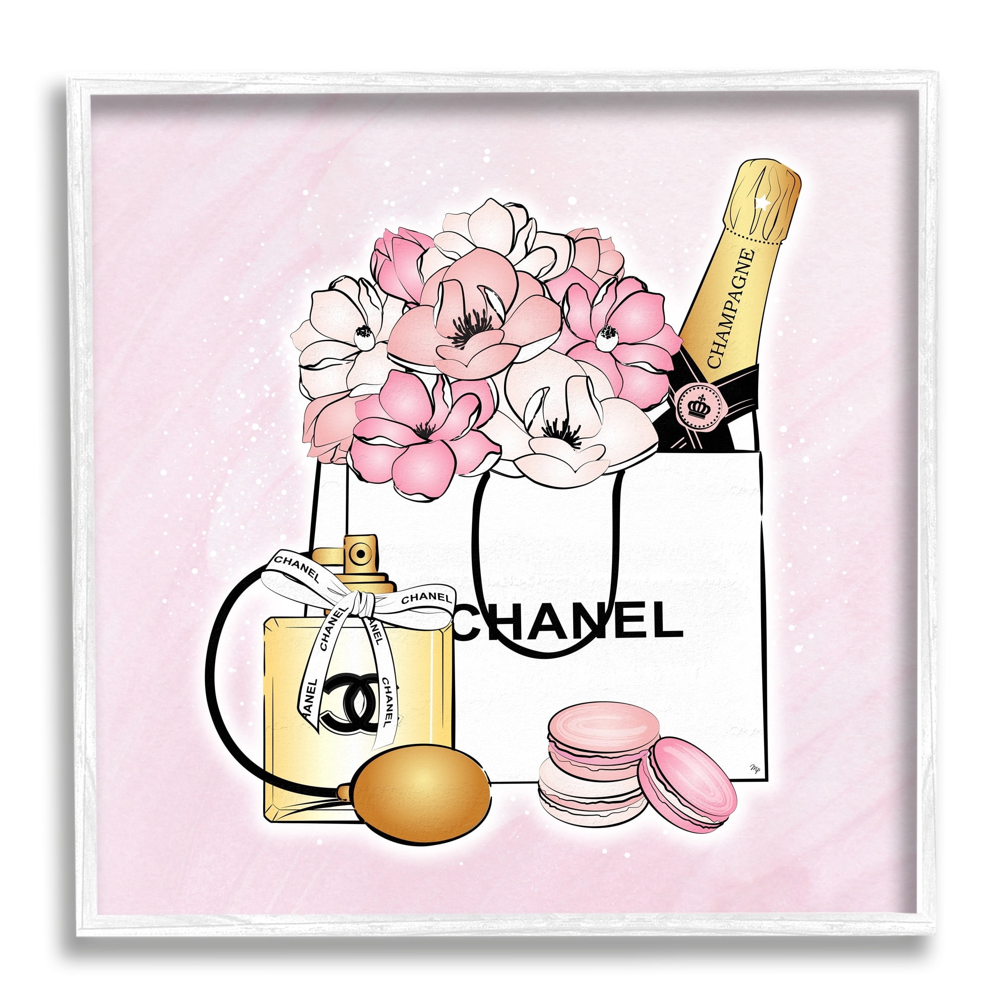 Stupell Industries Golden Perfume Flowered Fashion Shopping Bag Confectionary Macaroons ,17 x 17, Design by Martina Pavlova