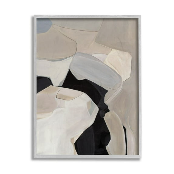Stupell Industries Soft Rounded Curves Abstract Design Beige Black Design by Third and Wall, 16" x 20", Gray Framed