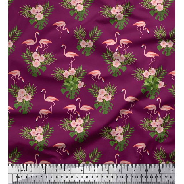 Soimoi Poly Georgette Fabric Floral & Cute Animals Cartoon Print Fabric by The Yard 52 Inch Wide