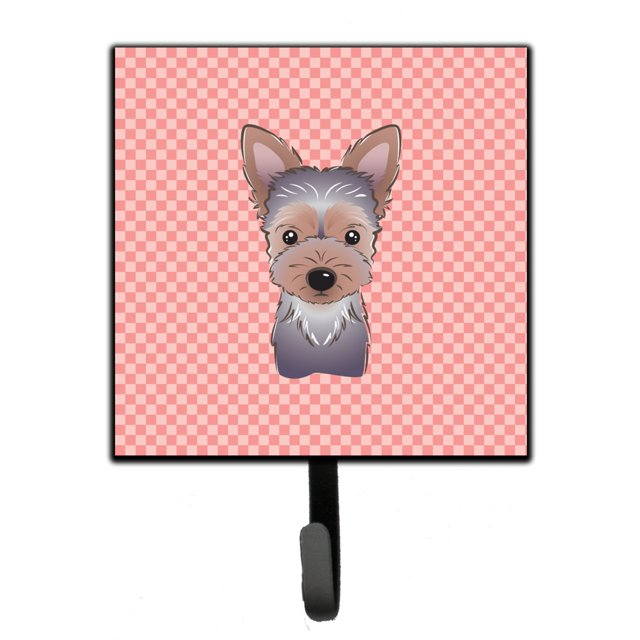 "Caroline's Treasures BB1232SH4 Checkerboard Pink Yorkie Puppy Correa o llavero, pequeño, multicolor" Caroline's Treasures BB1232SH4