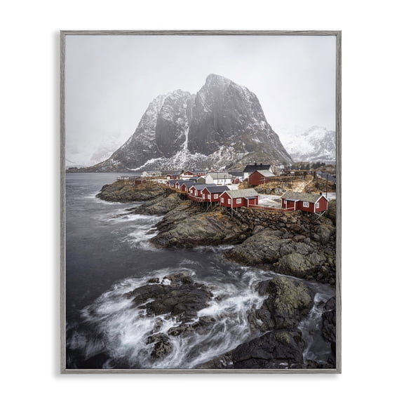 Stupell Industries Cottage Snowy Coastal Village Gray Framed Giclee Art, 11 x 14, by Danny Head