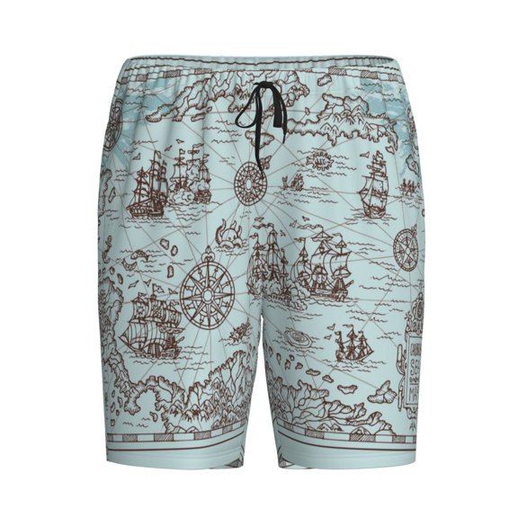 Tebeau Pirate Adventure Map for Men's Pajama Bottoms,Ultra-Soft Sleep Pajama Shorts ,Elastic Waistband Sleep Pajama Short,Lightweight PJ Shorts -XX-Large