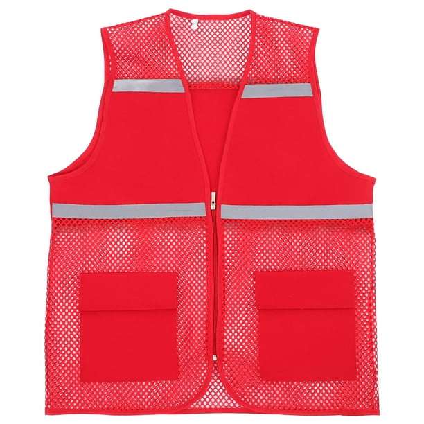 Chaleco reflectante de malla de alta visibilidad con cremallera y bolsillos, color rojo, para trabajadores de la construcción, para hombres y mujeres, talla XXXL
