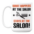 thumbnail image 1 of What Happens at the Salon Stays White Ceramic Coffee & Tea Mug (15oz), 1 of 6