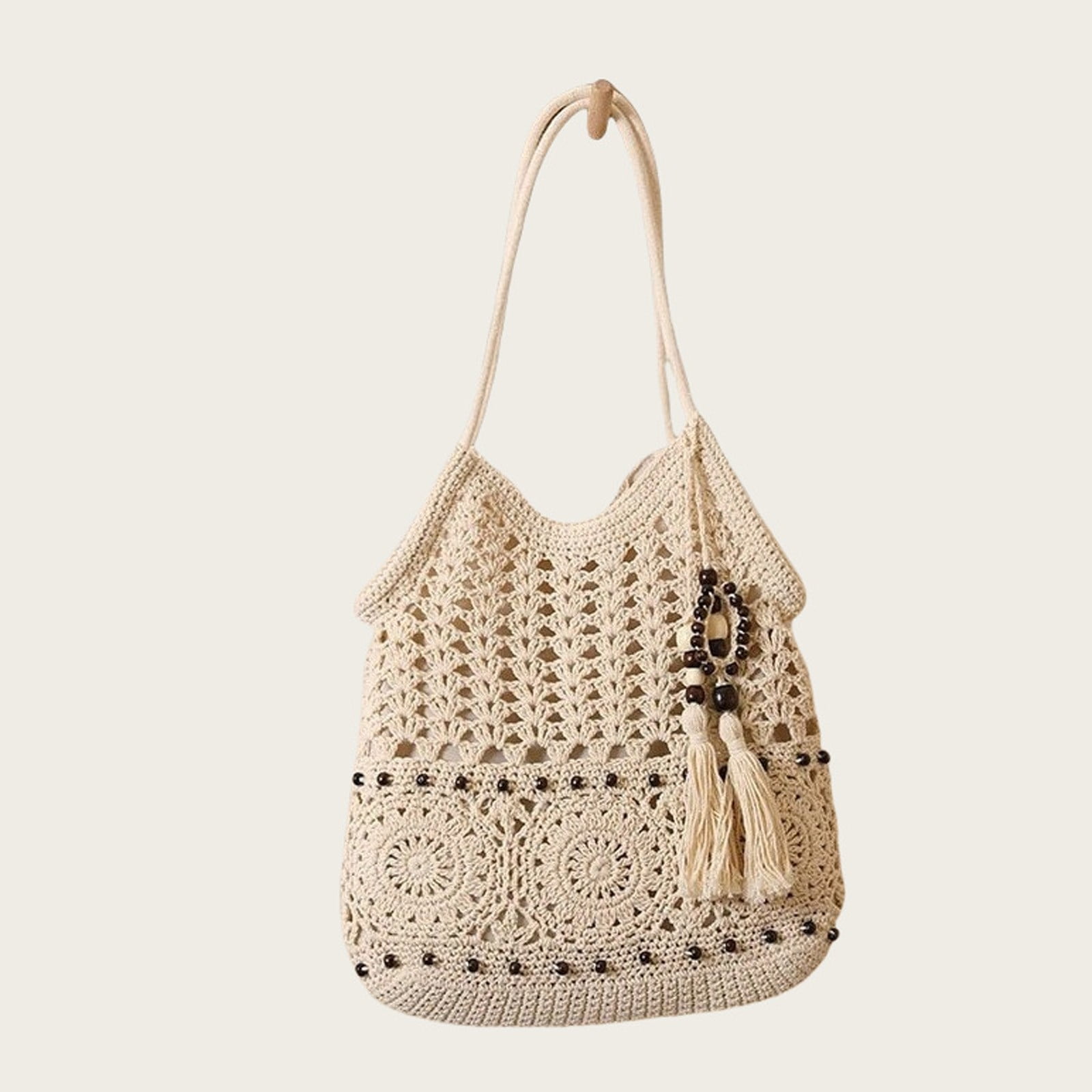 Women's Floral Crochet Tote Bag, Knit Shoulder Bag, Large Capacity Bohemian Beach Purse for Summer Travel & Commute