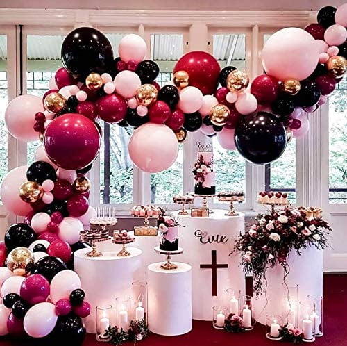 Black balloons and Burgundy Balloons138Pcs , 18in/12in Balloon Arch & Garland Kit, Balloon Strip Tape for Graduation, Wedding, Birthday Décor
