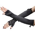 thumbnail image 2 of Guantes con cordones sin dedos para Halloween, accesorio calentador de manos largo y negro con cordones de satén negro para vestir, 2 of 5