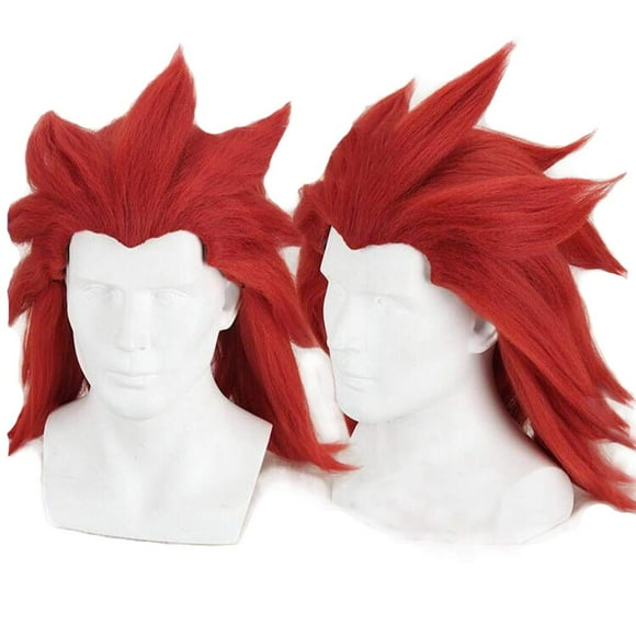 Man's Long Red Special Shape with beard Cosplay Wig for Anime (no need processing)
