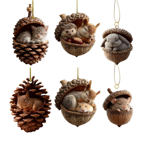 6PCS Winter Animal Ornament Set, 2d Acrylic Hanging Decor for Christmas Tree Window and Wall, Festive Indoor Outdoor Holiday Charms, Cute Winter Animal Decor