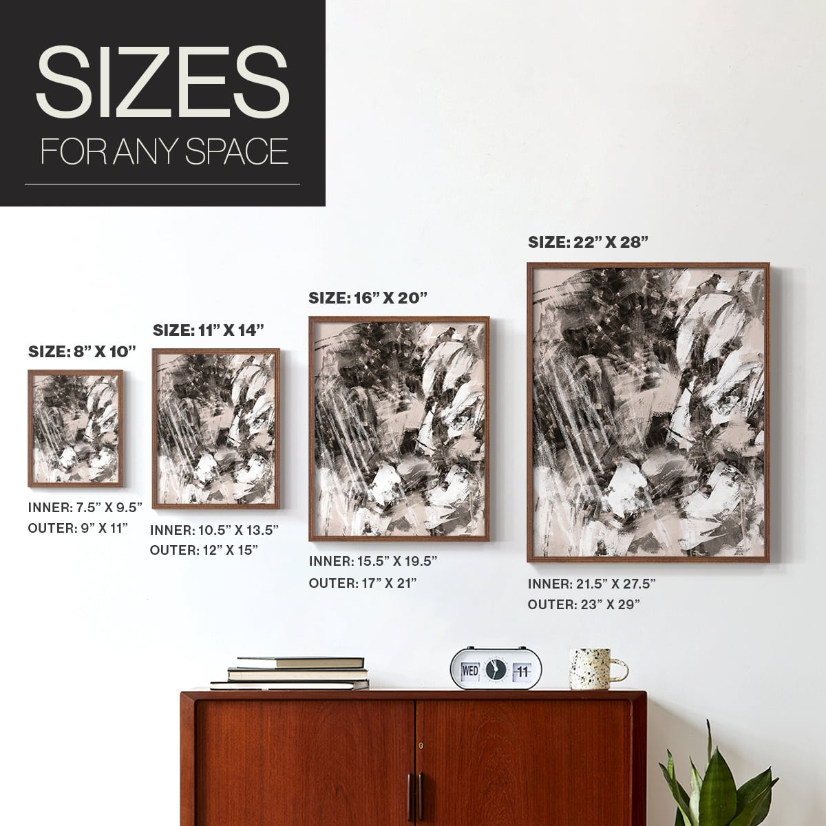 Blush Blackboard I Framed Print in Brown Solid Wood Framed Print No Nail Hanging